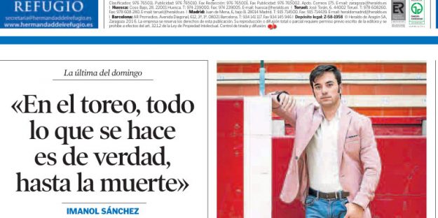 Imanol Sánchez en la contraportada de Heraldo de Aragón
