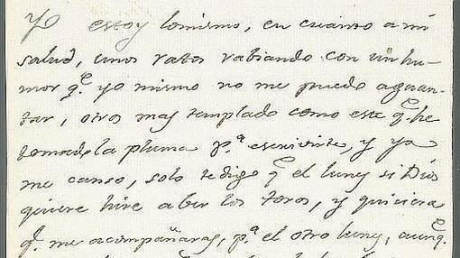 Extracto carta de Goya a Martín Zapater sobre los toros.