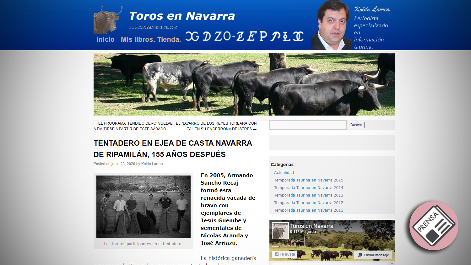 Titular Toros en Navarra Tentadero Histórico en Ripamilan